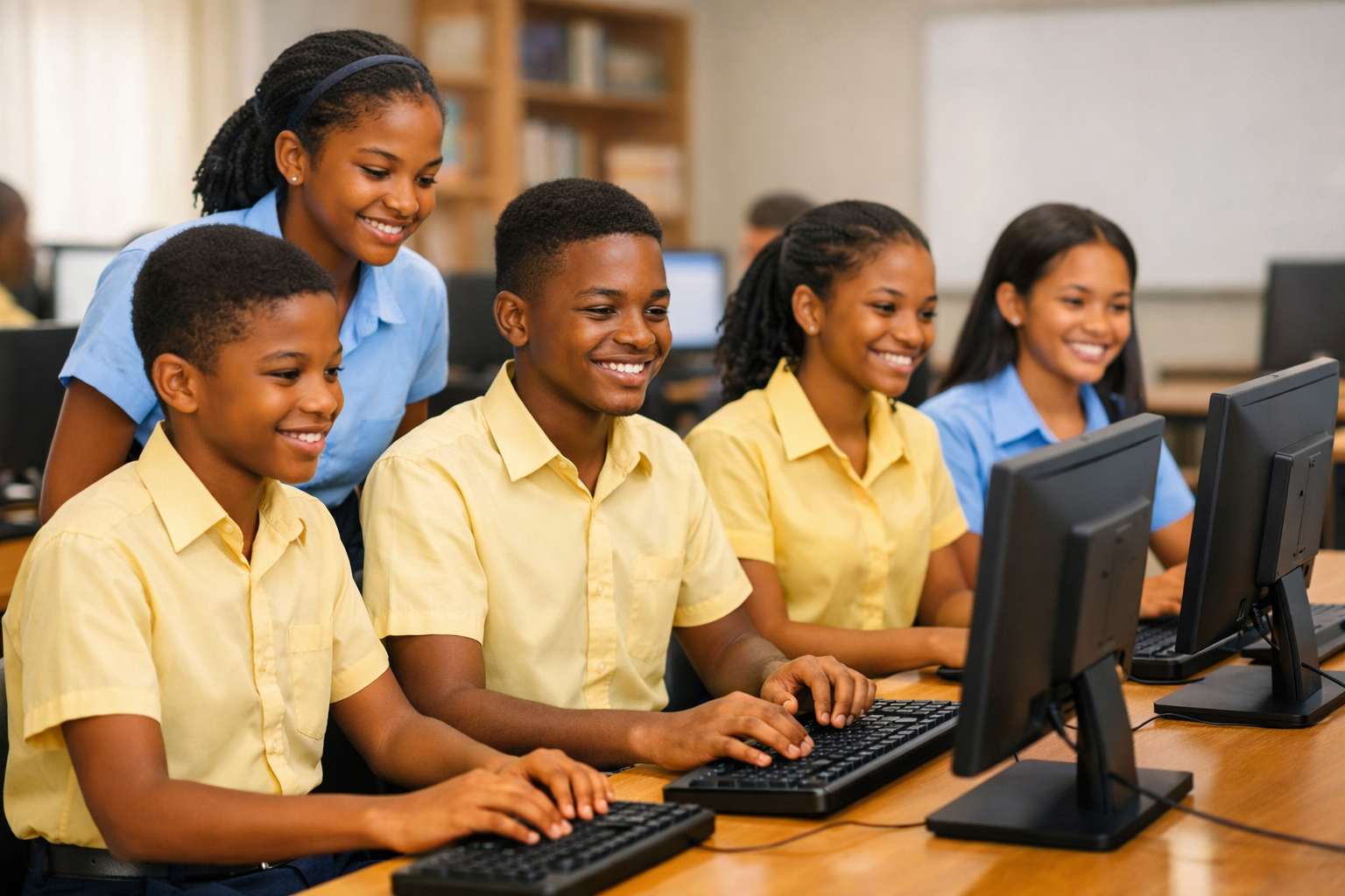Élève du Complexe Scolaire Anne & Albert en salle informatique